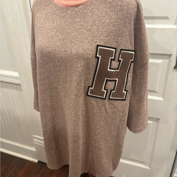 Asos Design Oversize T Shirt In Heavyweight Pink Heather With Chest Badge H Sz L - Picture 2 of 8